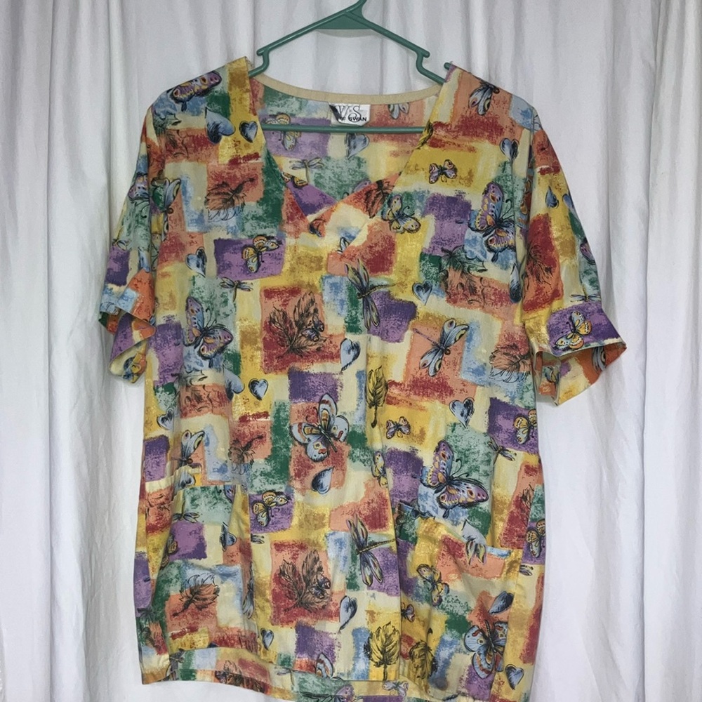 White Swan Butterfly and Dragonfly scrub top